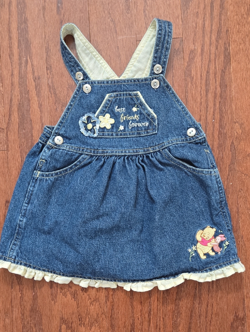 Vintage Winnie The Pooh Denim Overalls Dress 18 Months Y2K 90s